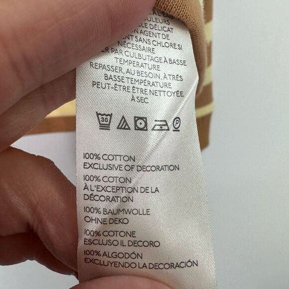 Anthropologie Maeve Women’s Yellow Tan Stripe Cotton Boxy Oversized V-Neck Top - Picture 7 of 11